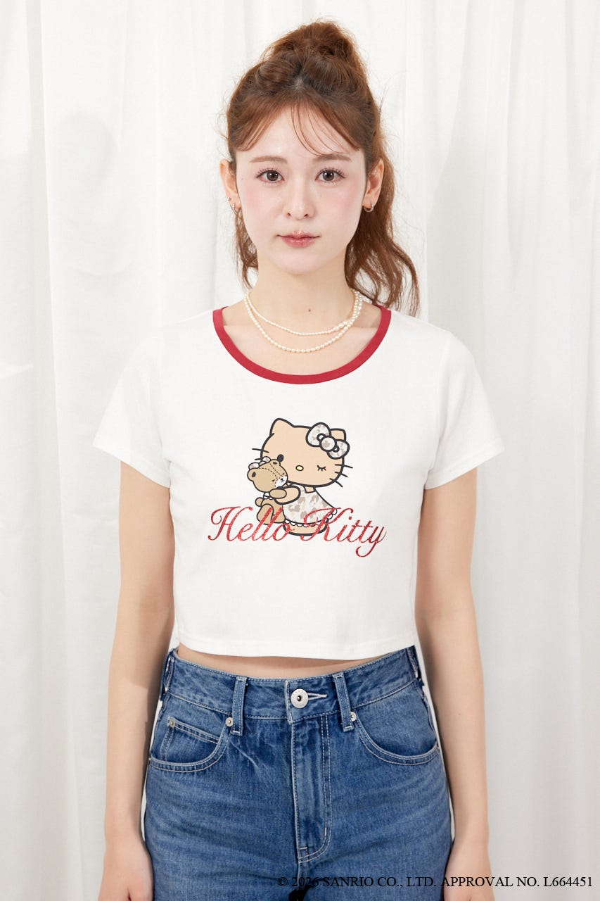 【HELLO KITTY】グリッターロゴミニTシャツ WHT FREE
