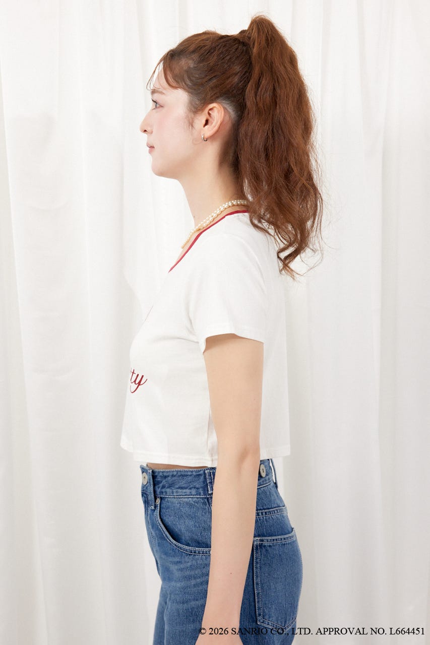 【HELLO KITTY】グリッターロゴミニTシャツ WHT FREE