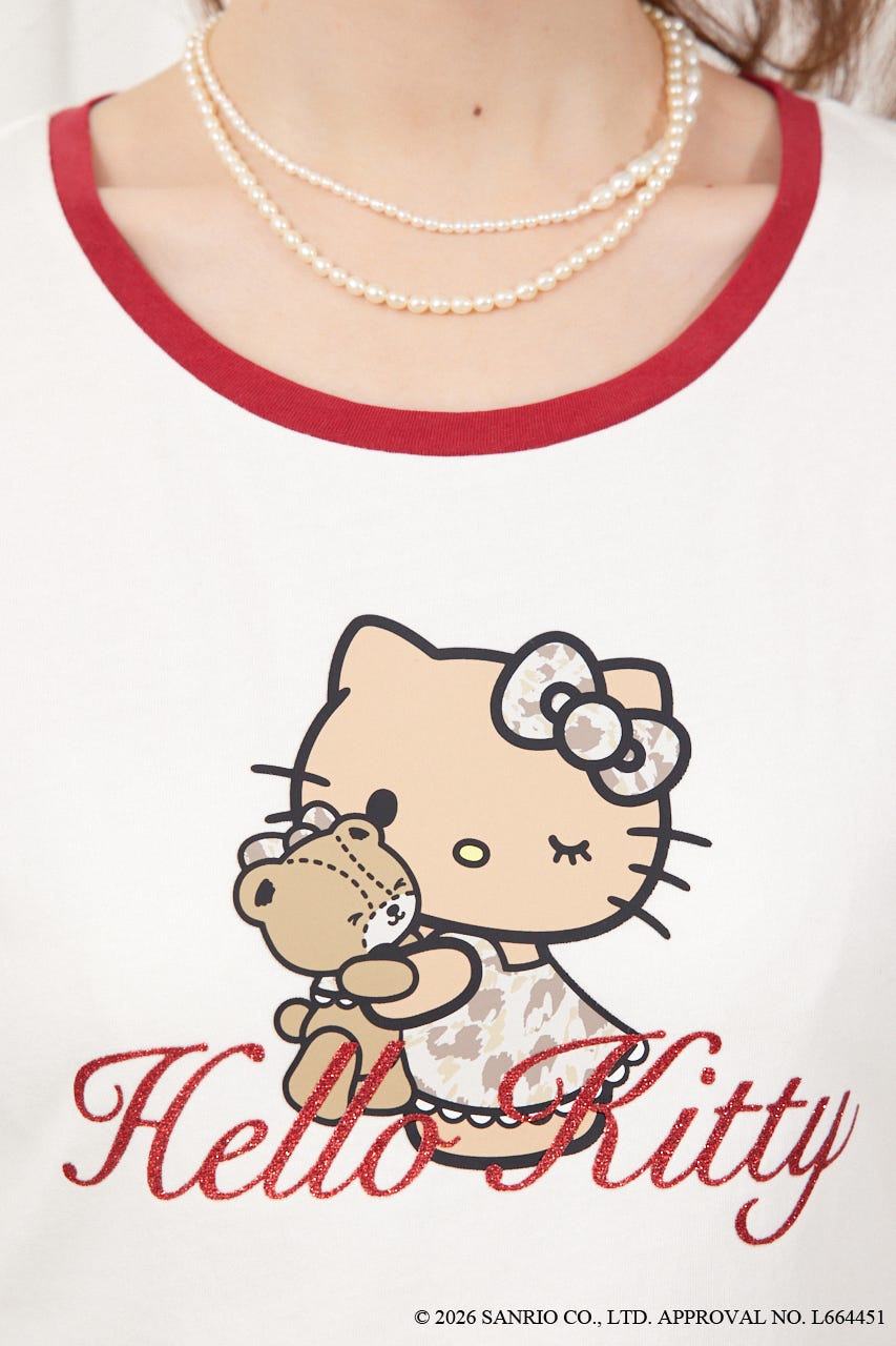 【HELLO KITTY】グリッターロゴミニTシャツ WHT FREE