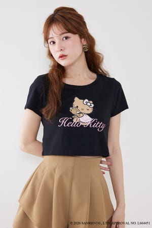 【HELLO KITTY】グリッターロゴミニTシャツ