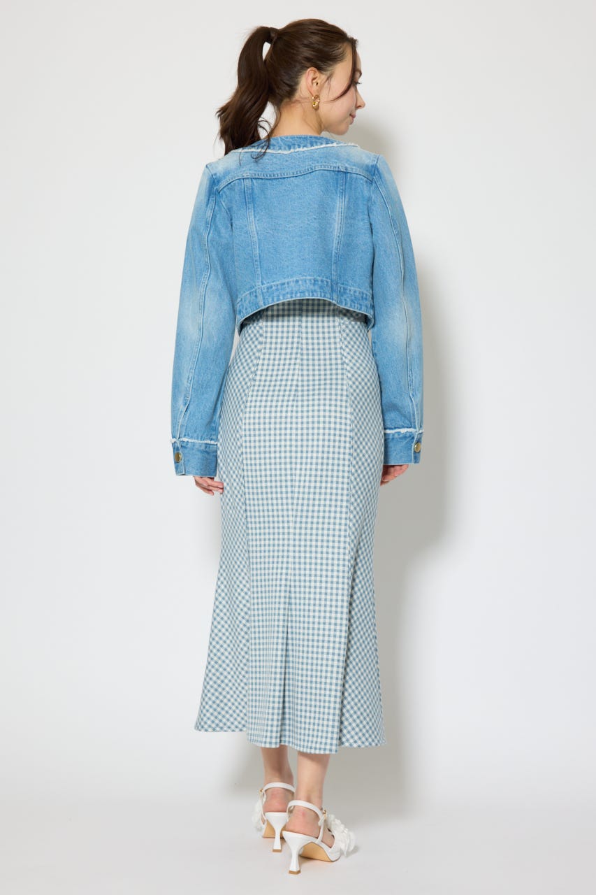 ノーカラーフリンジデニムジャケット L/BLU S