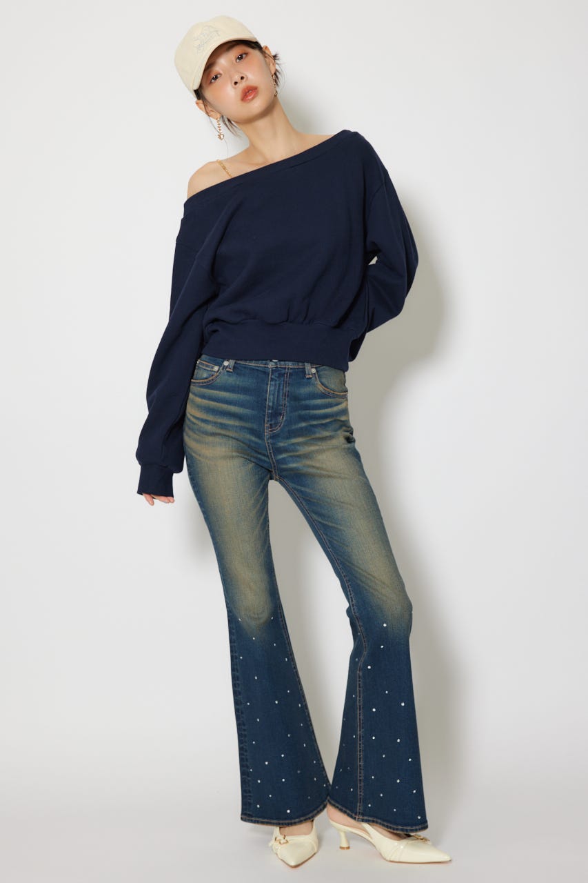 ビジュージャストウエストフレアデニムパンツ BLU M