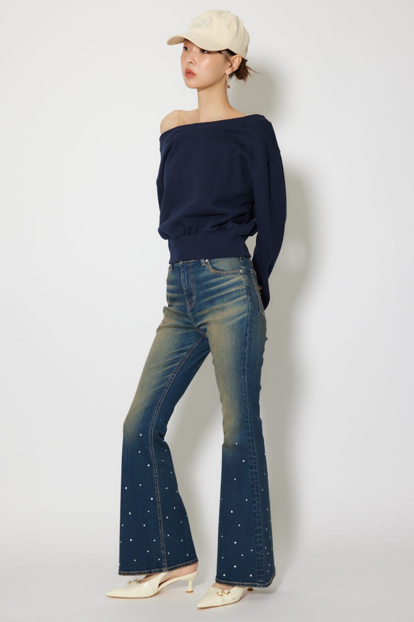 ビジュージャストウエストフレアデニムパンツ BLU M