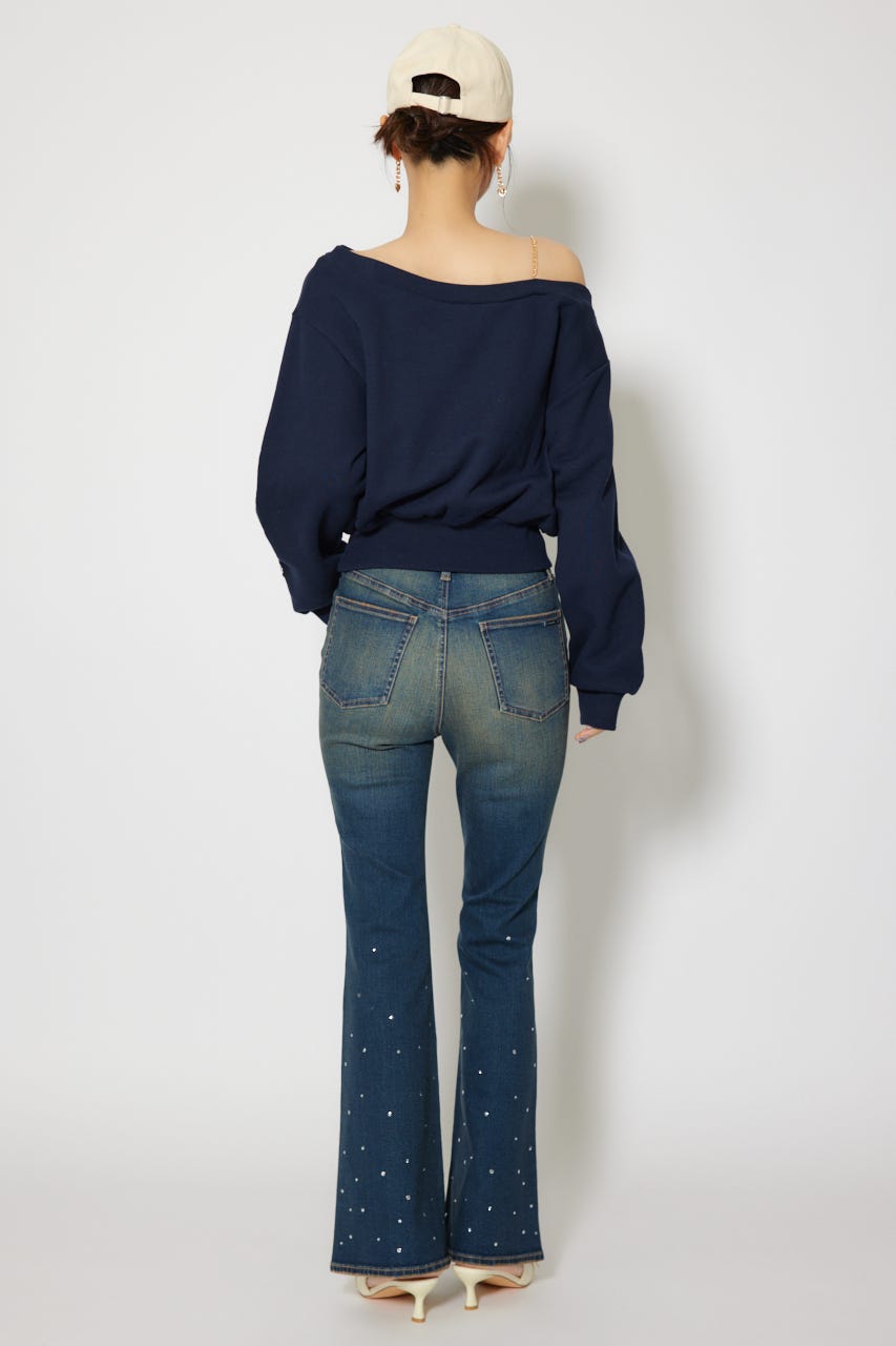 ビジュージャストウエストフレアデニムパンツ BLU M