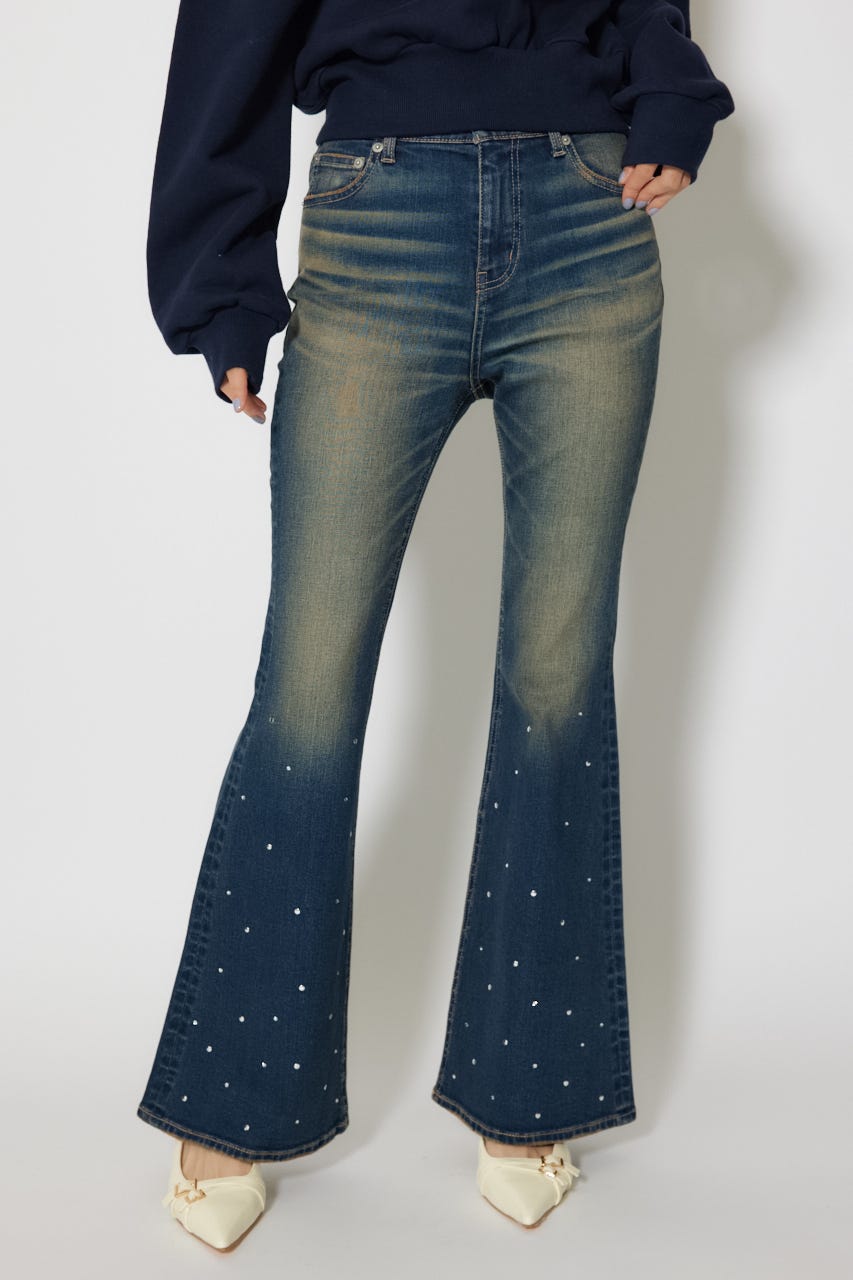 ビジュージャストウエストフレアデニムパンツ BLU M