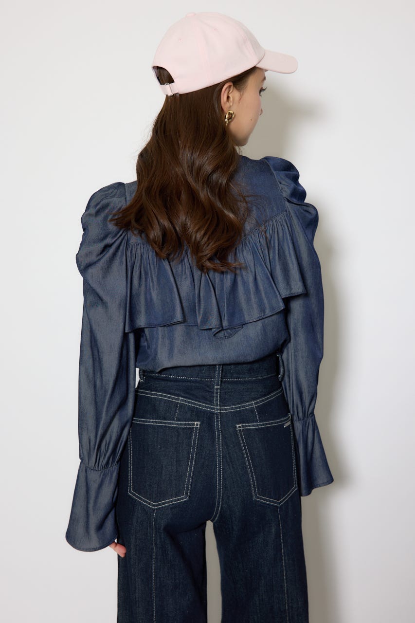 BIGリボンダンガリーパターンブラウス D/BLU FREE