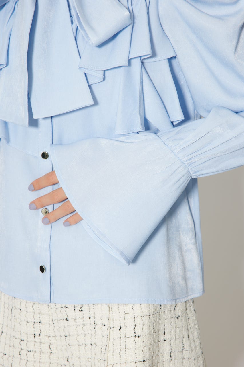 BIGリボンダンガリーパターンブラウス L/BLU FREE