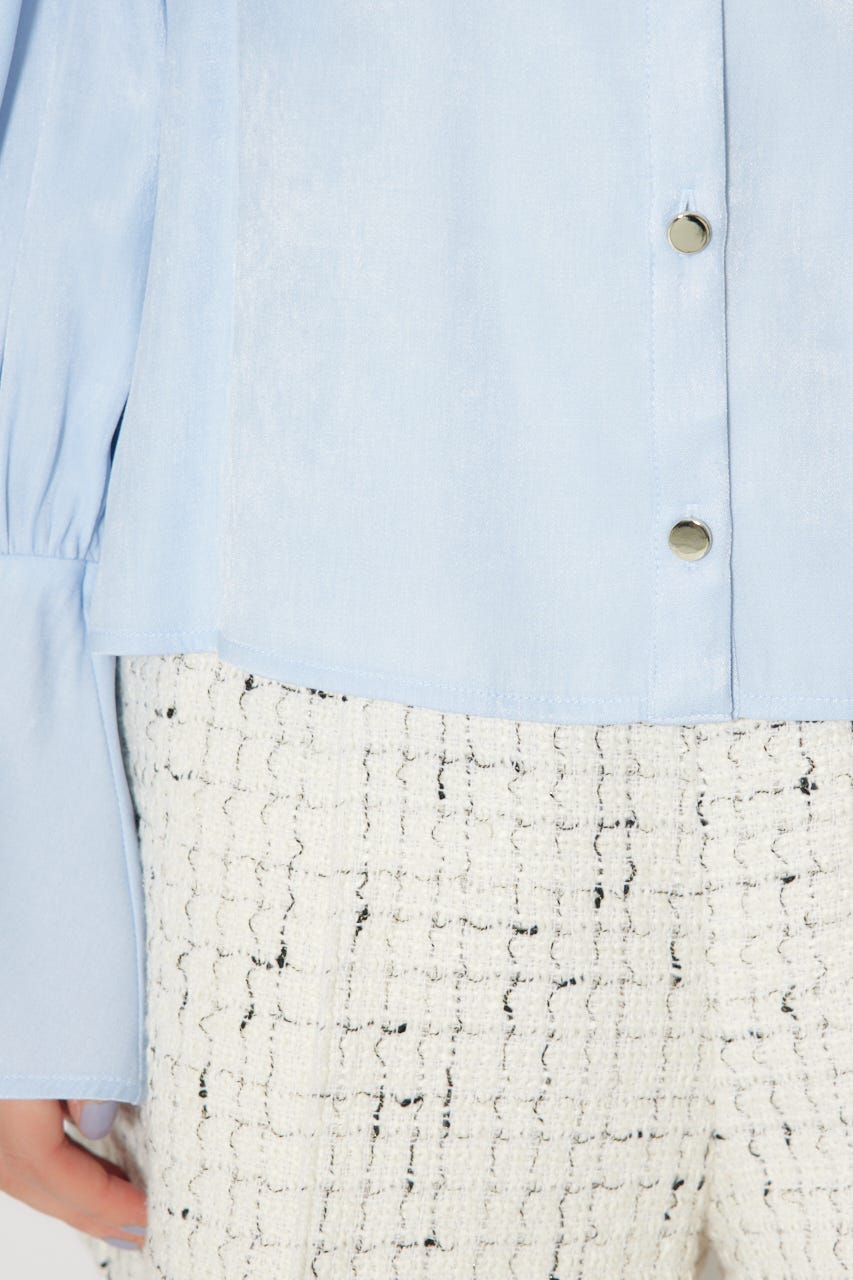 BIGリボンダンガリーパターンブラウス L/BLU FREE