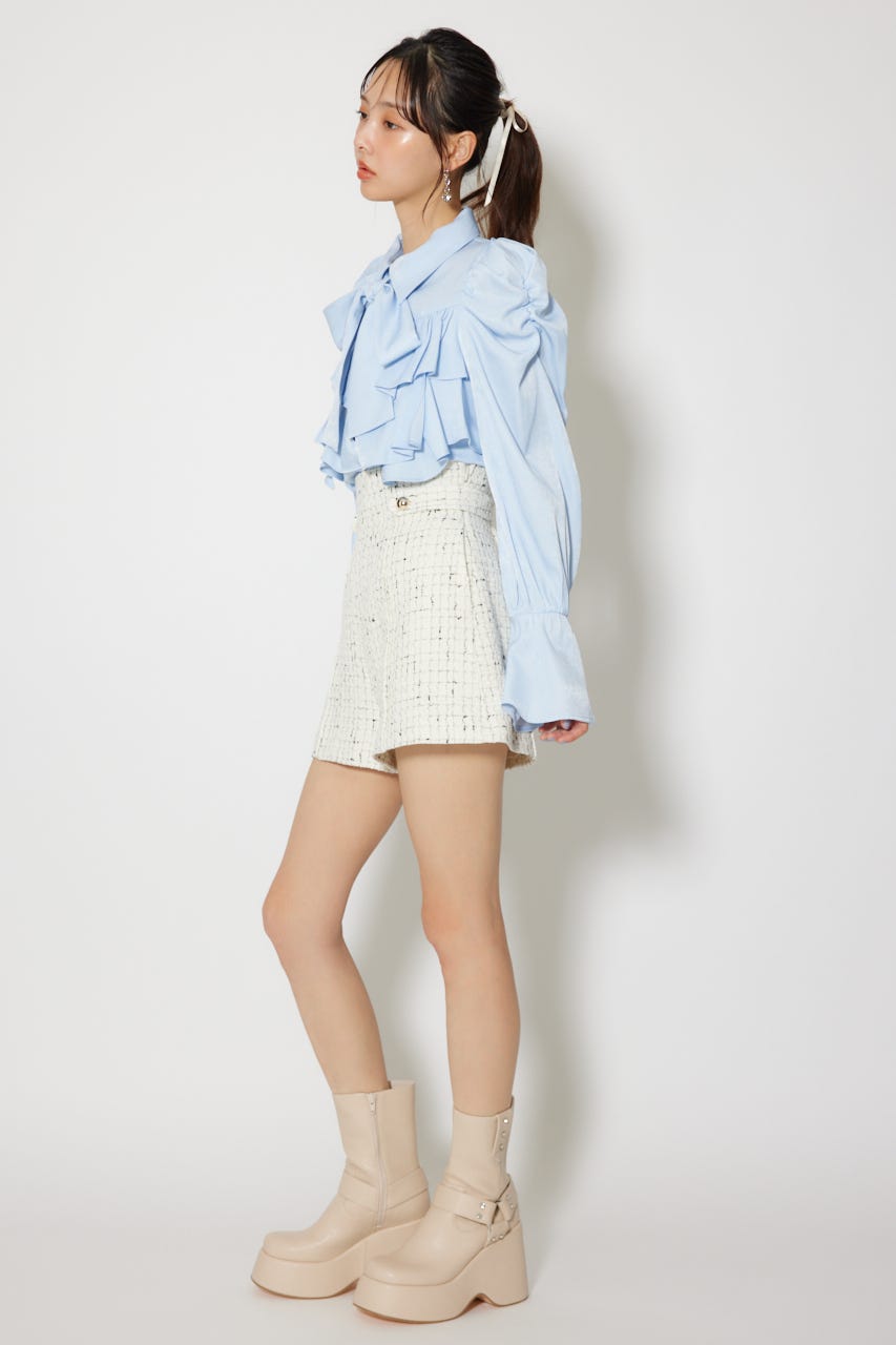 BIGリボンダンガリーパターンブラウス L/BLU FREE