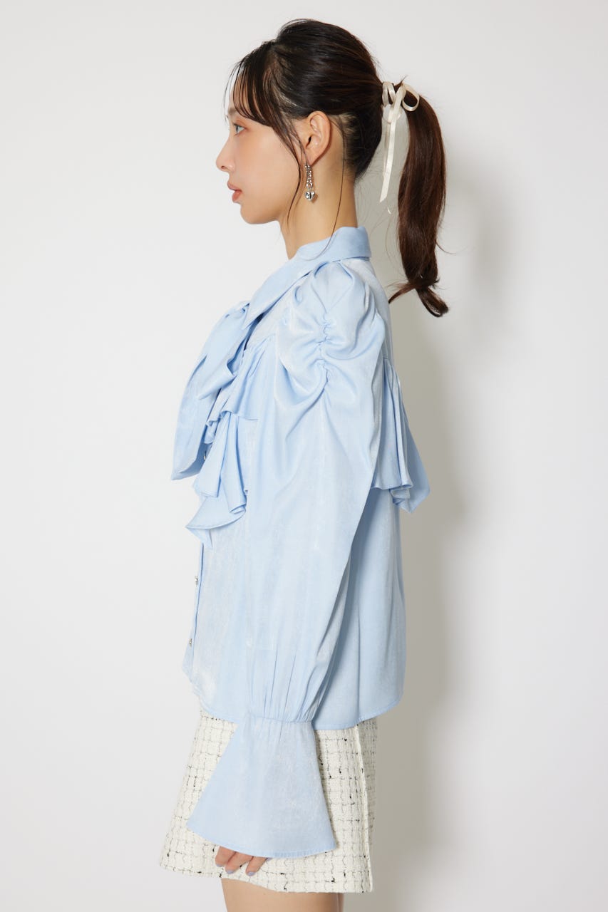 BIGリボンダンガリーパターンブラウス L/BLU FREE