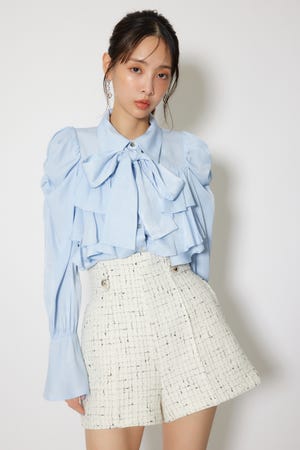 BIGリボンダンガリーパターンブラウス