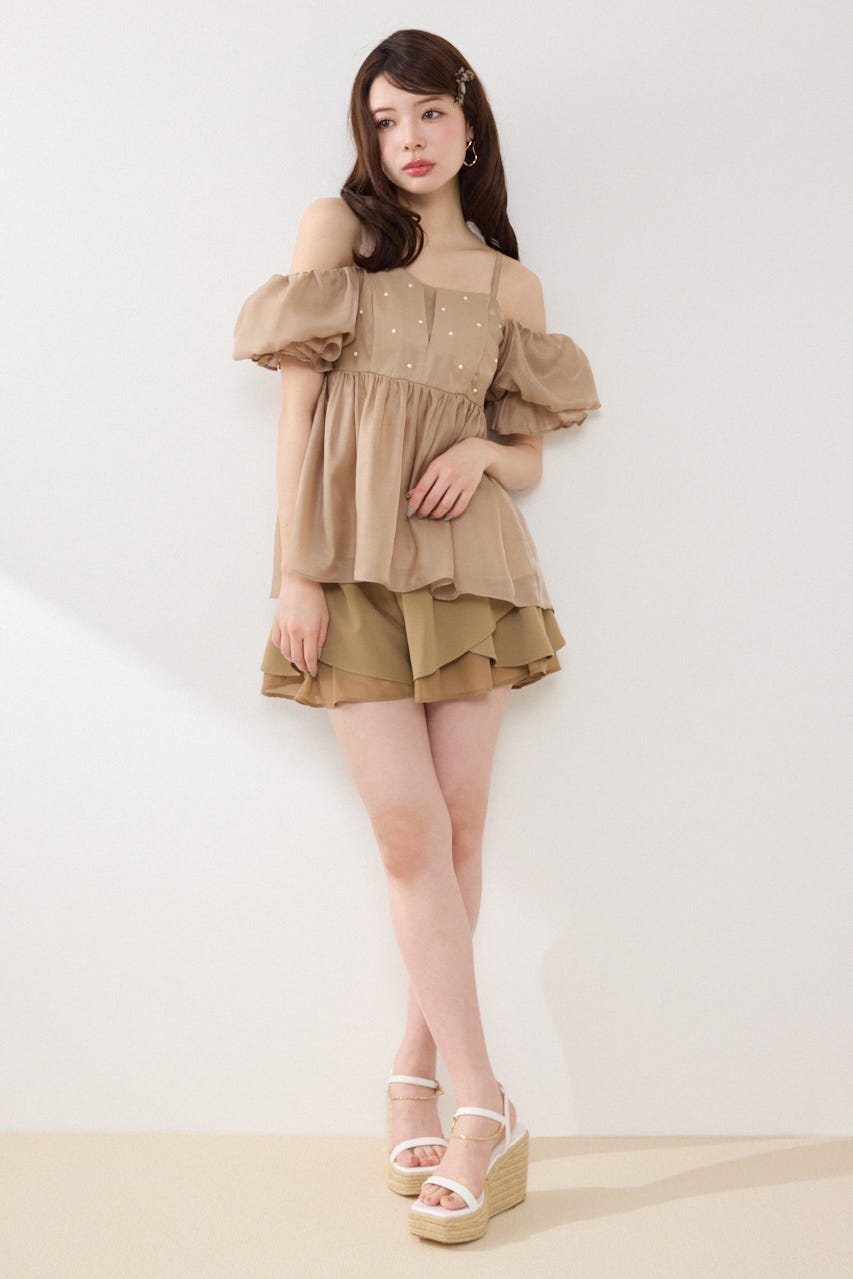 2WAYビジューオフショルブラウス BEG FREE