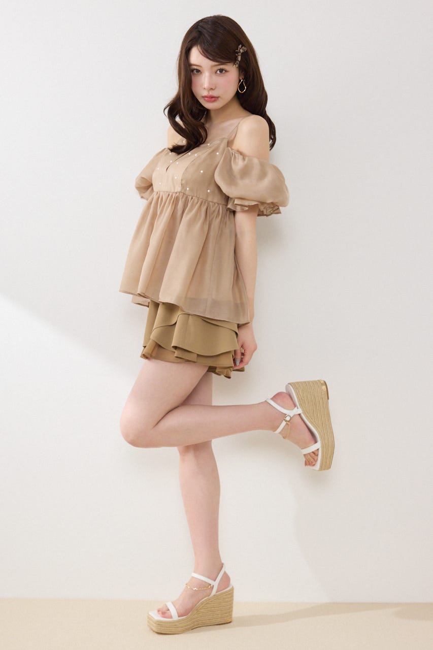 2WAYビジューオフショルブラウス BEG FREE