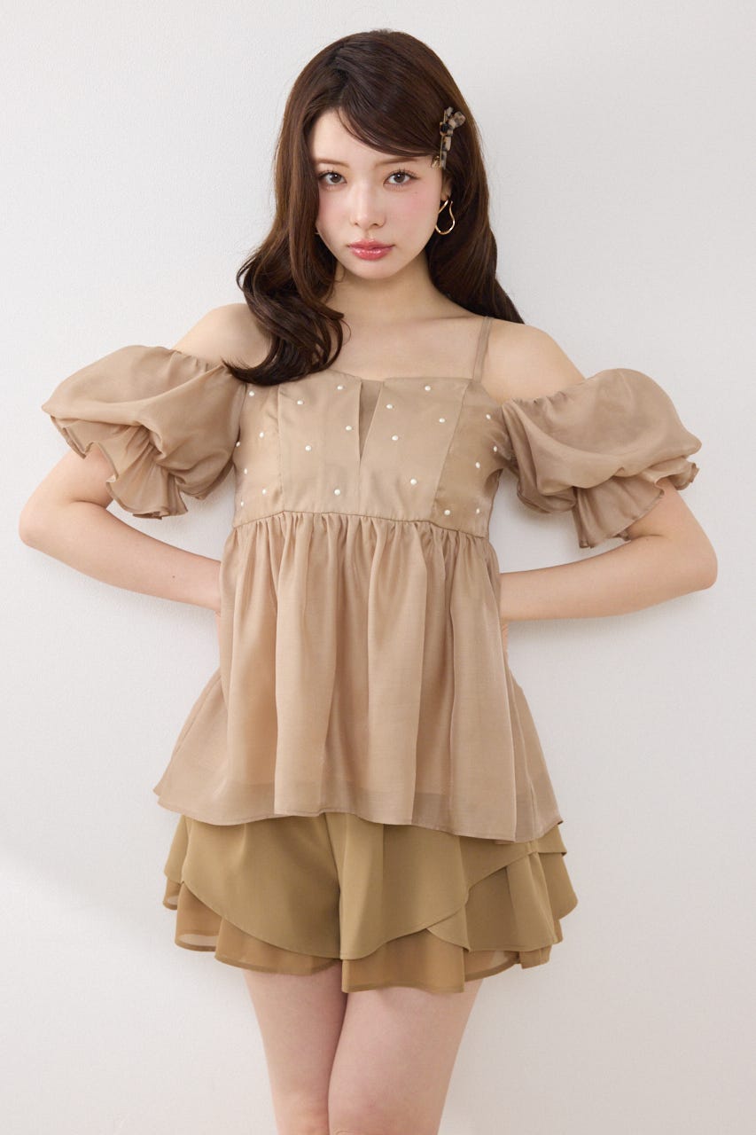 2WAYビジューオフショルブラウス BEG FREE