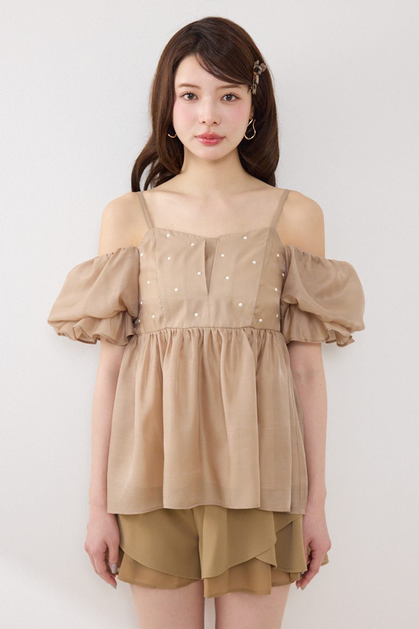 2WAYビジューオフショルブラウス BEG FREE