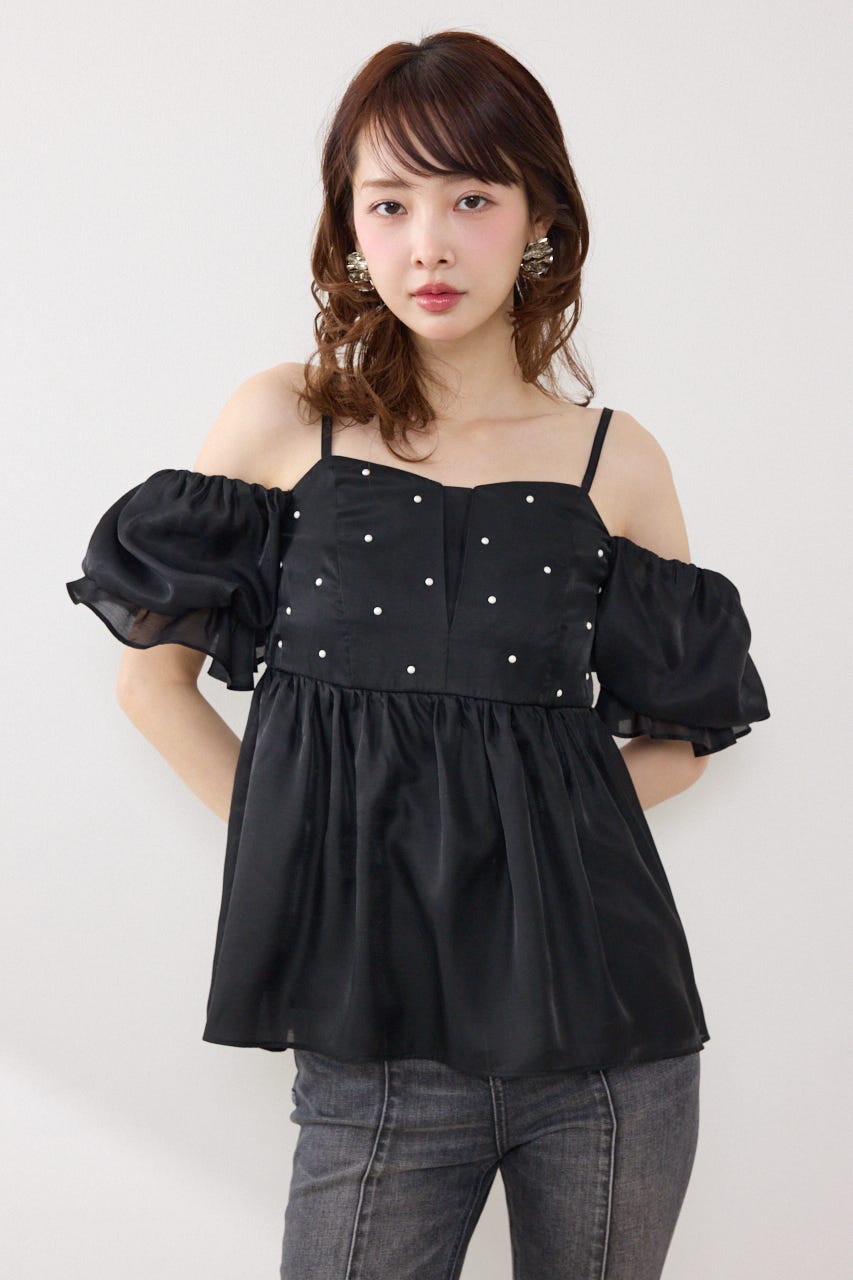 2WAYビジューオフショルブラウス BLK FREE