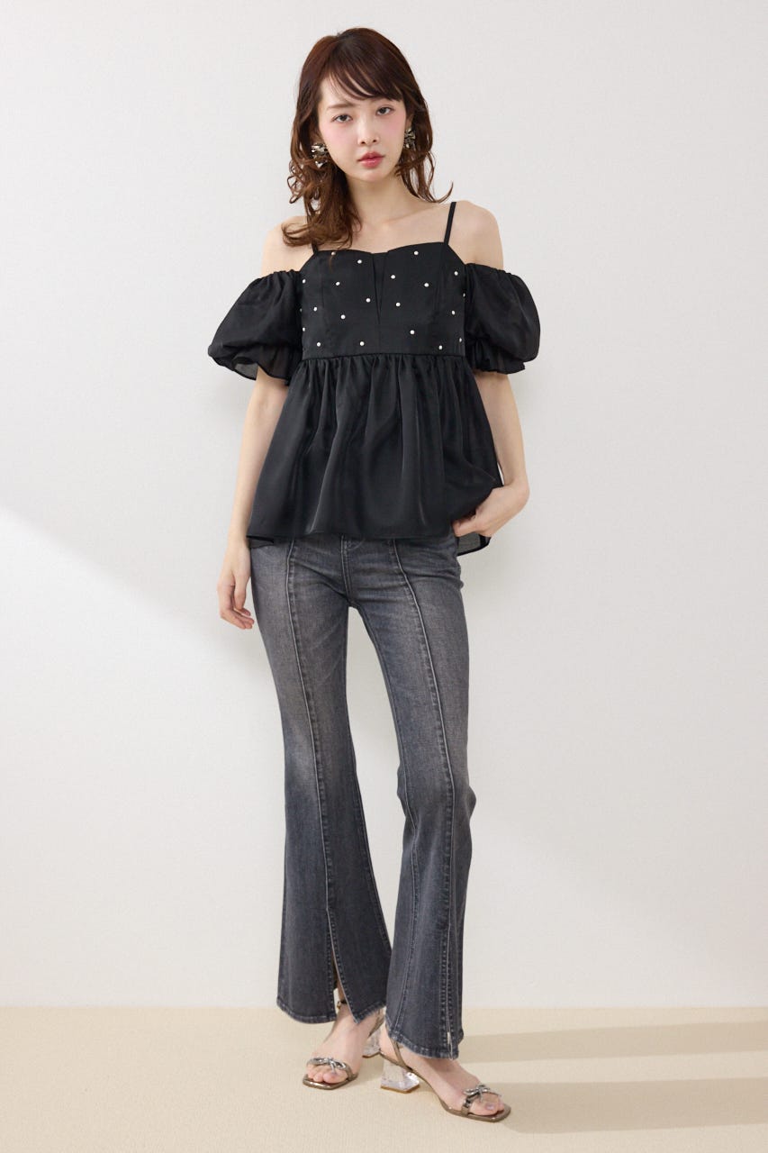2WAYビジューオフショルブラウス BLK FREE