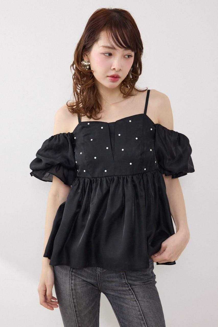 2WAYビジューオフショルブラウス BLK FREE