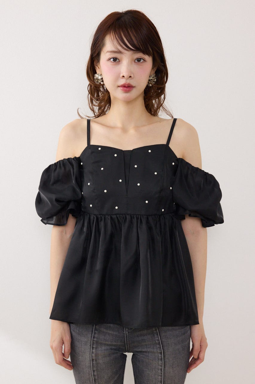 2WAYビジューオフショルブラウス BLK FREE