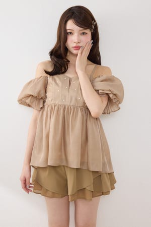 2WAYビジューオフショルブラウス