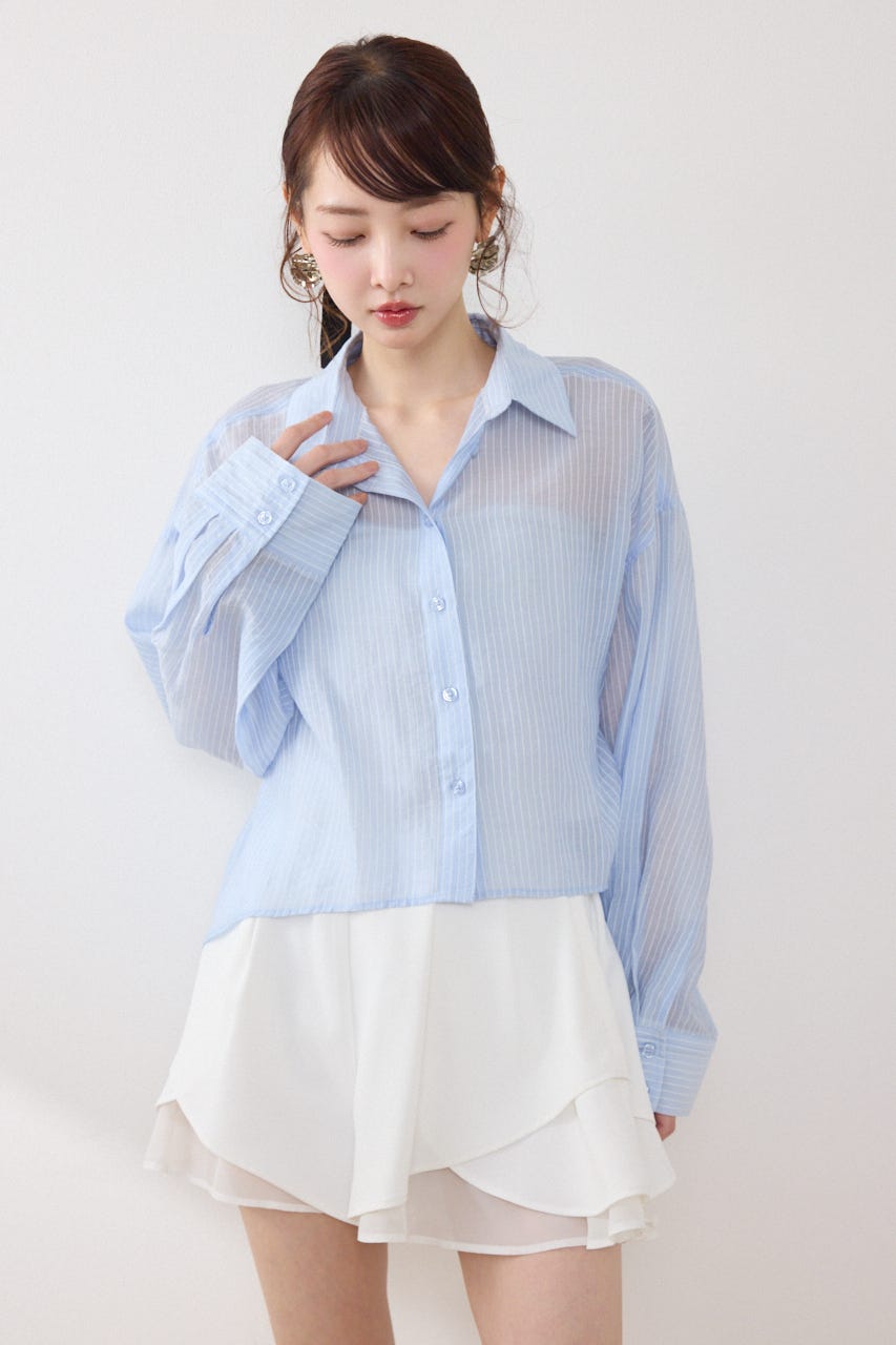 アシンメトリーストライプシャツ BLU FREE