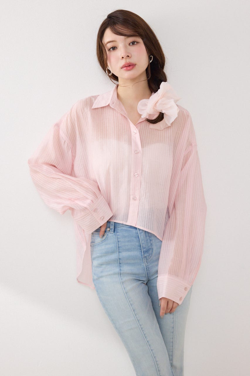 アシンメトリーストライプシャツ PNK FREE
