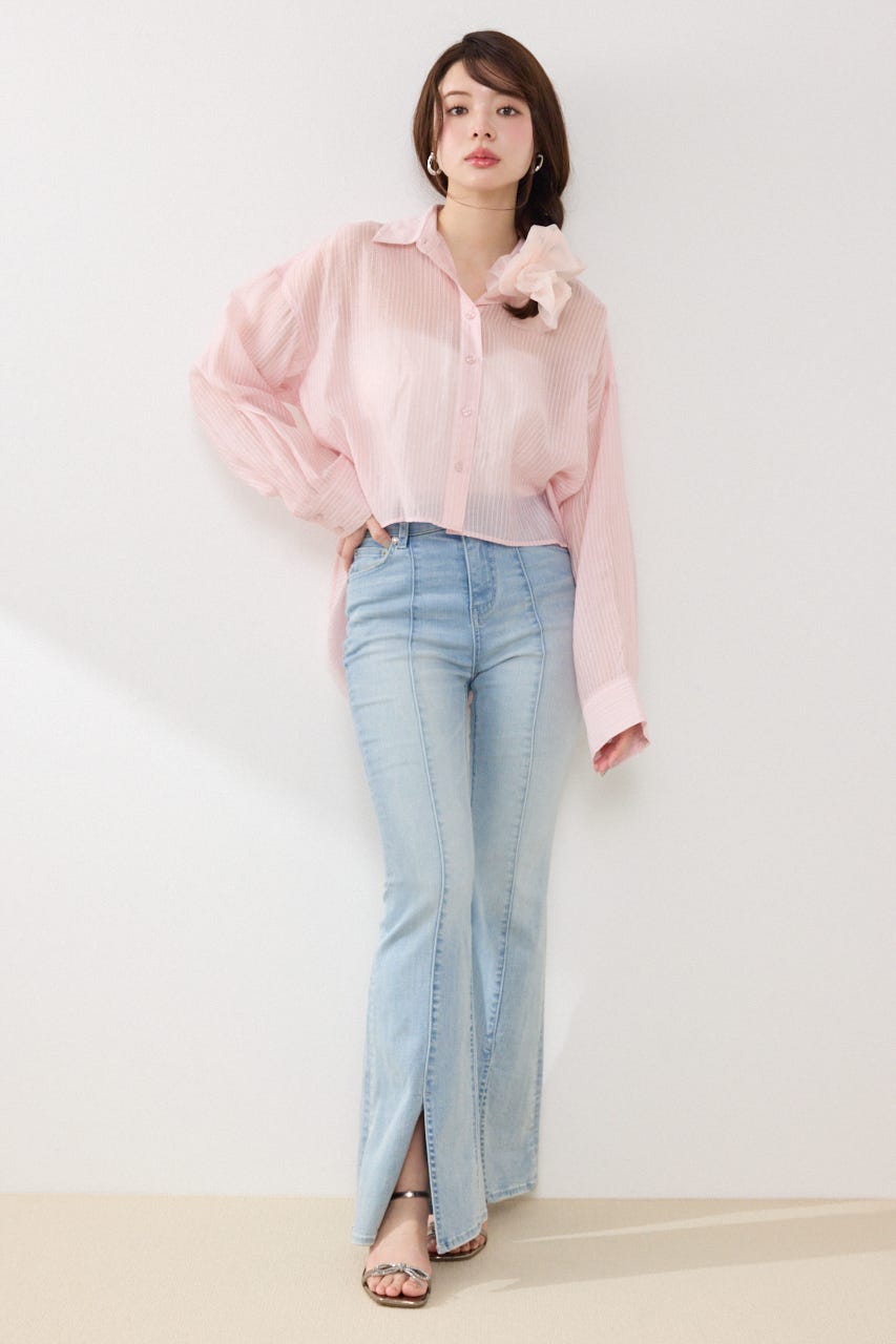 アシンメトリーストライプシャツ PNK FREE