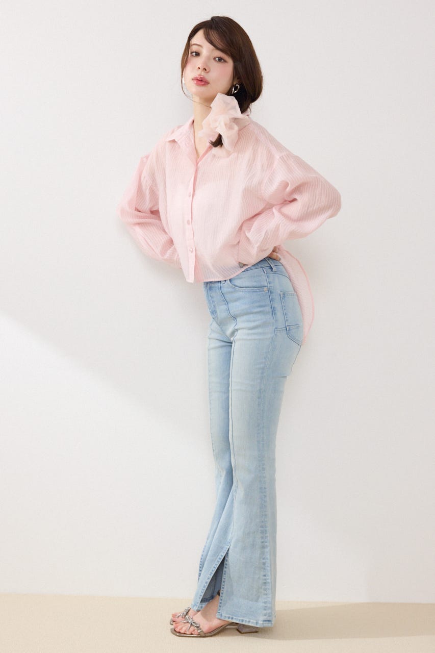 アシンメトリーストライプシャツ PNK FREE