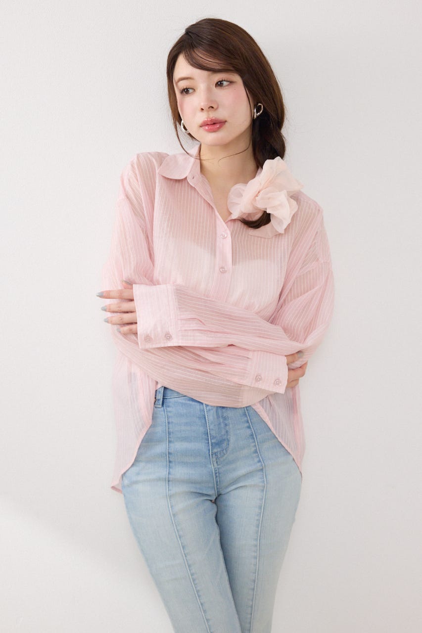 アシンメトリーストライプシャツ PNK FREE