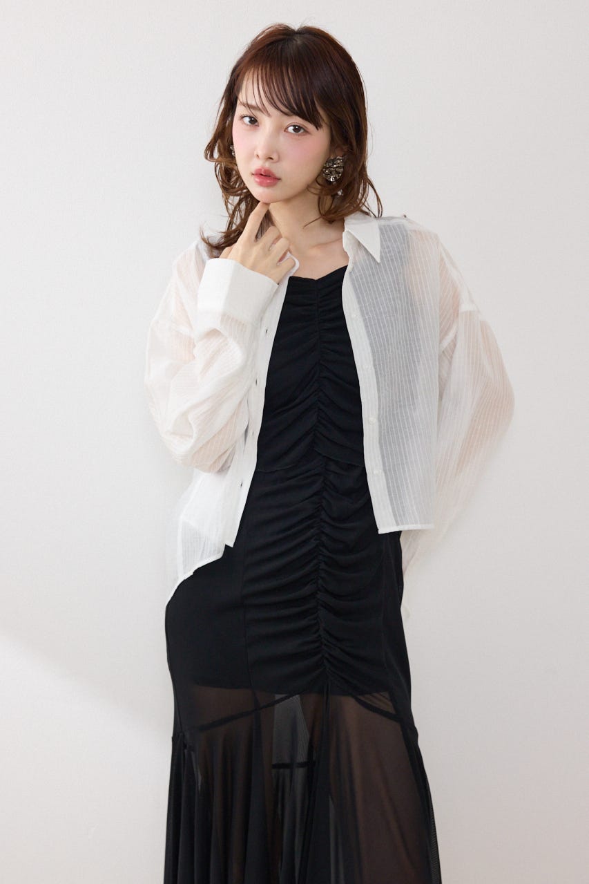 アシンメトリーストライプシャツ WHT FREE