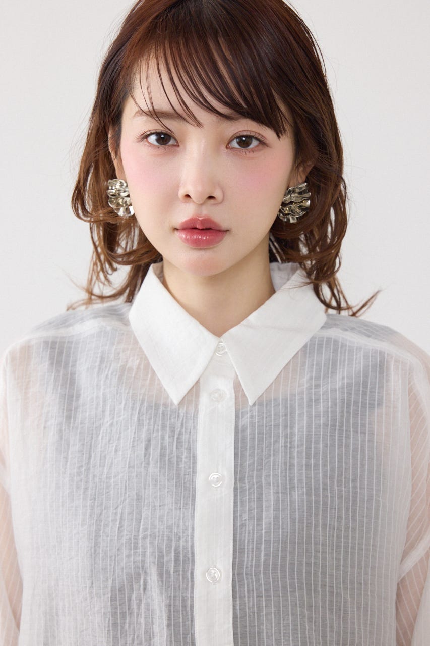 アシンメトリーストライプシャツ WHT FREE