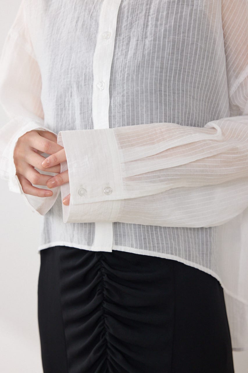 アシンメトリーストライプシャツ WHT FREE