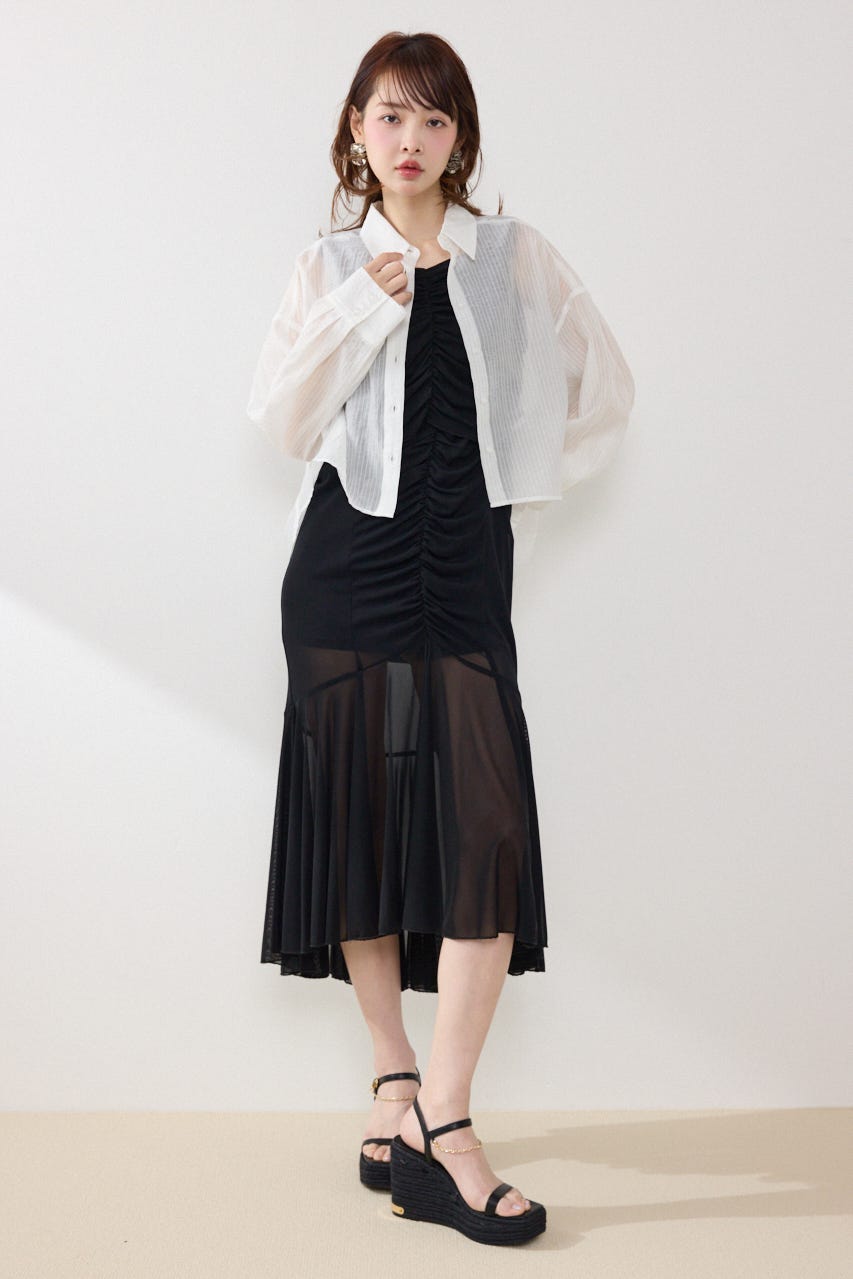 アシンメトリーストライプシャツ WHT FREE