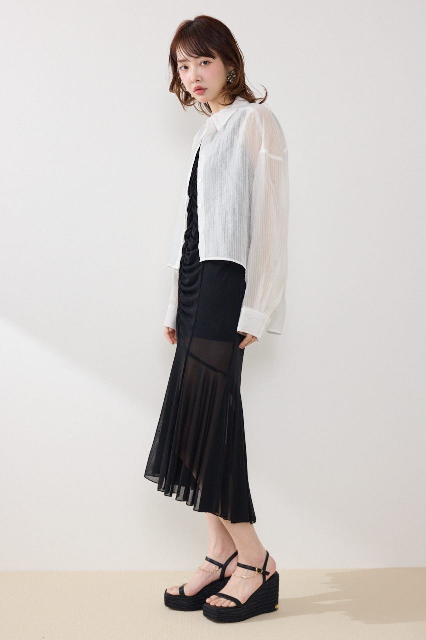 アシンメトリーストライプシャツ WHT FREE