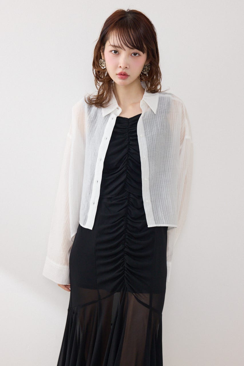 アシンメトリーストライプシャツ WHT FREE