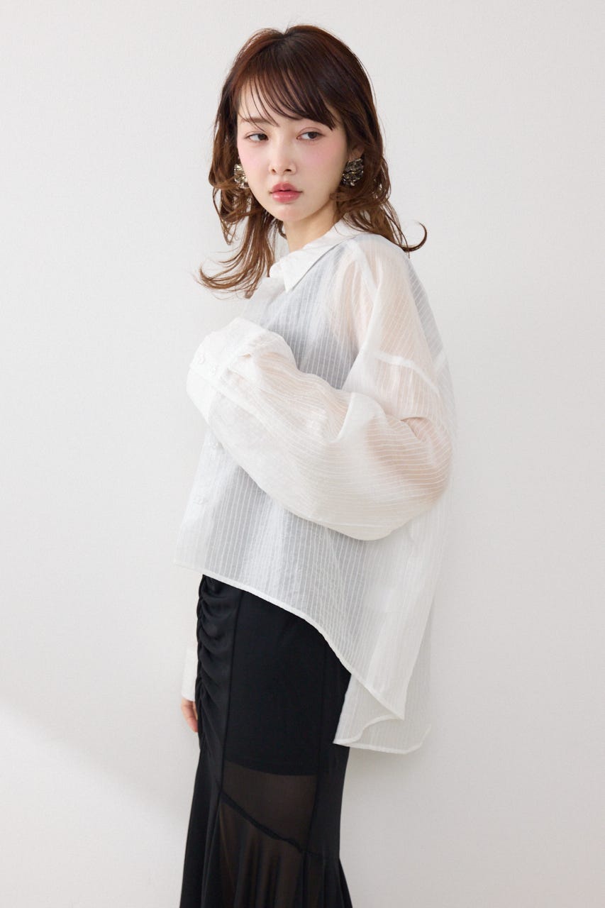 アシンメトリーストライプシャツ WHT FREE