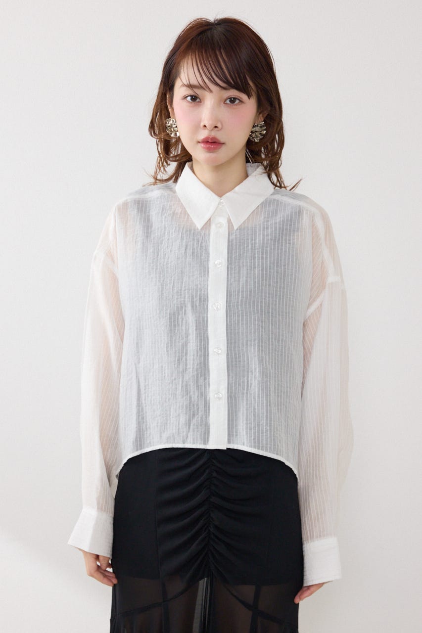 アシンメトリーストライプシャツ WHT FREE