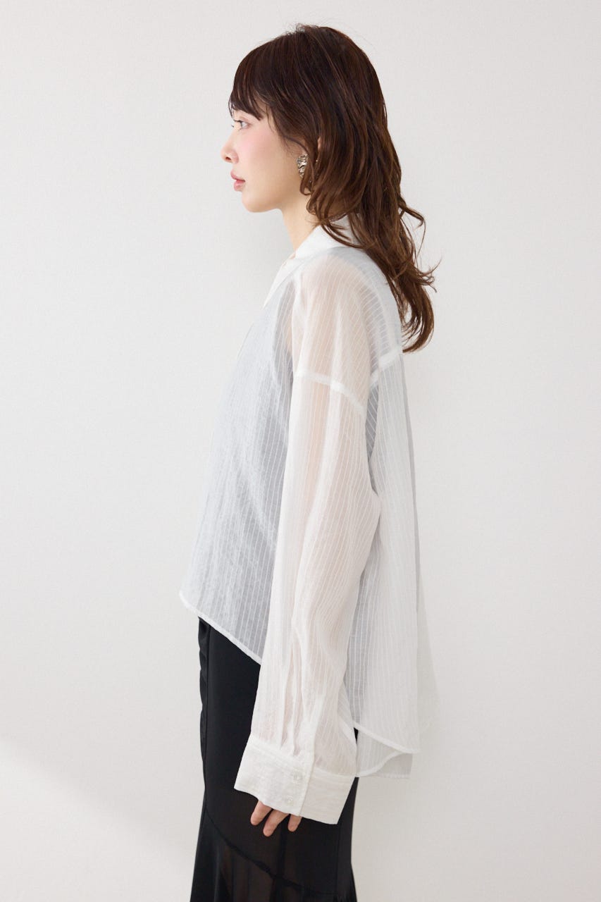 アシンメトリーストライプシャツ WHT FREE