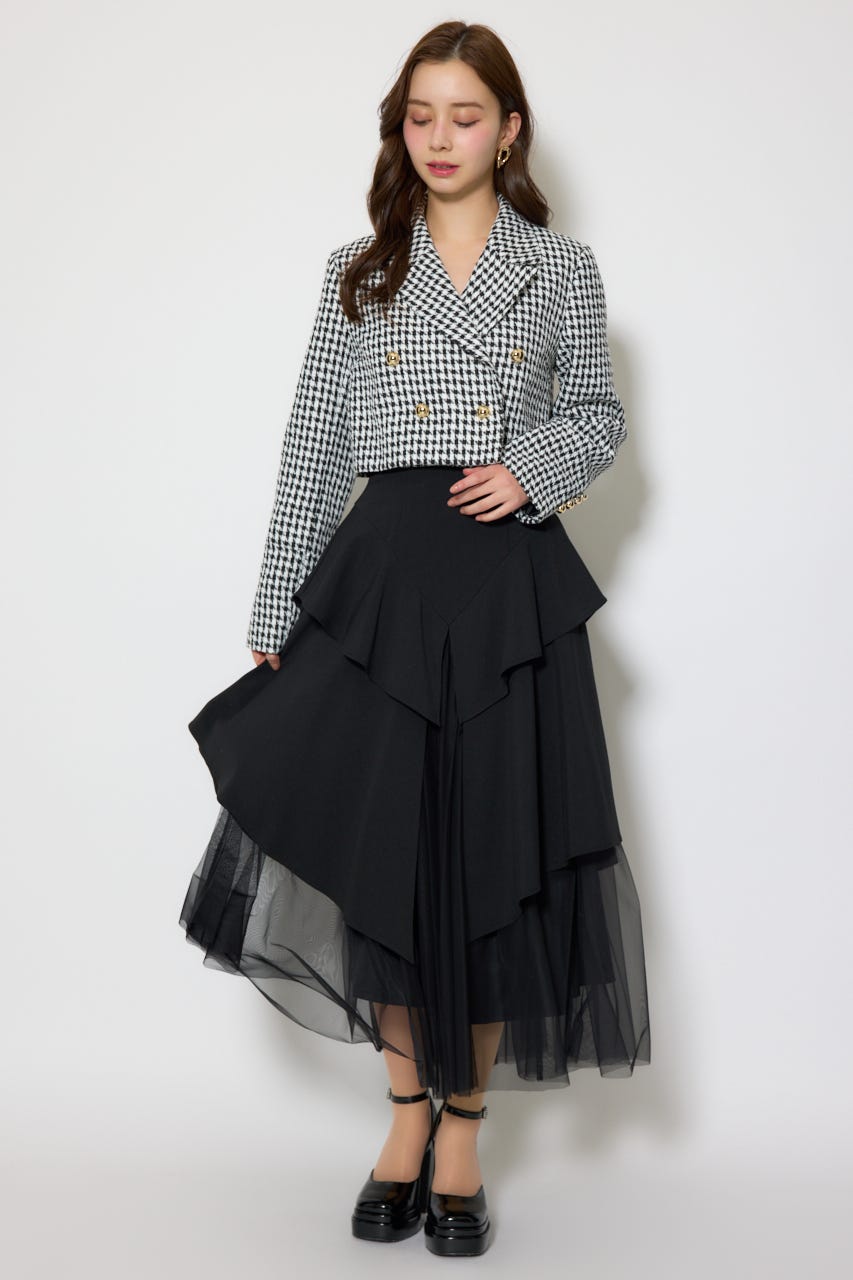 チュールレイヤードラッフルジャストウエストスカート BLK S