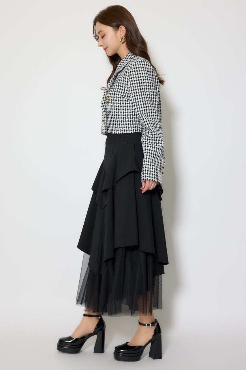 チュールレイヤードラッフルジャストウエストスカート BLK S