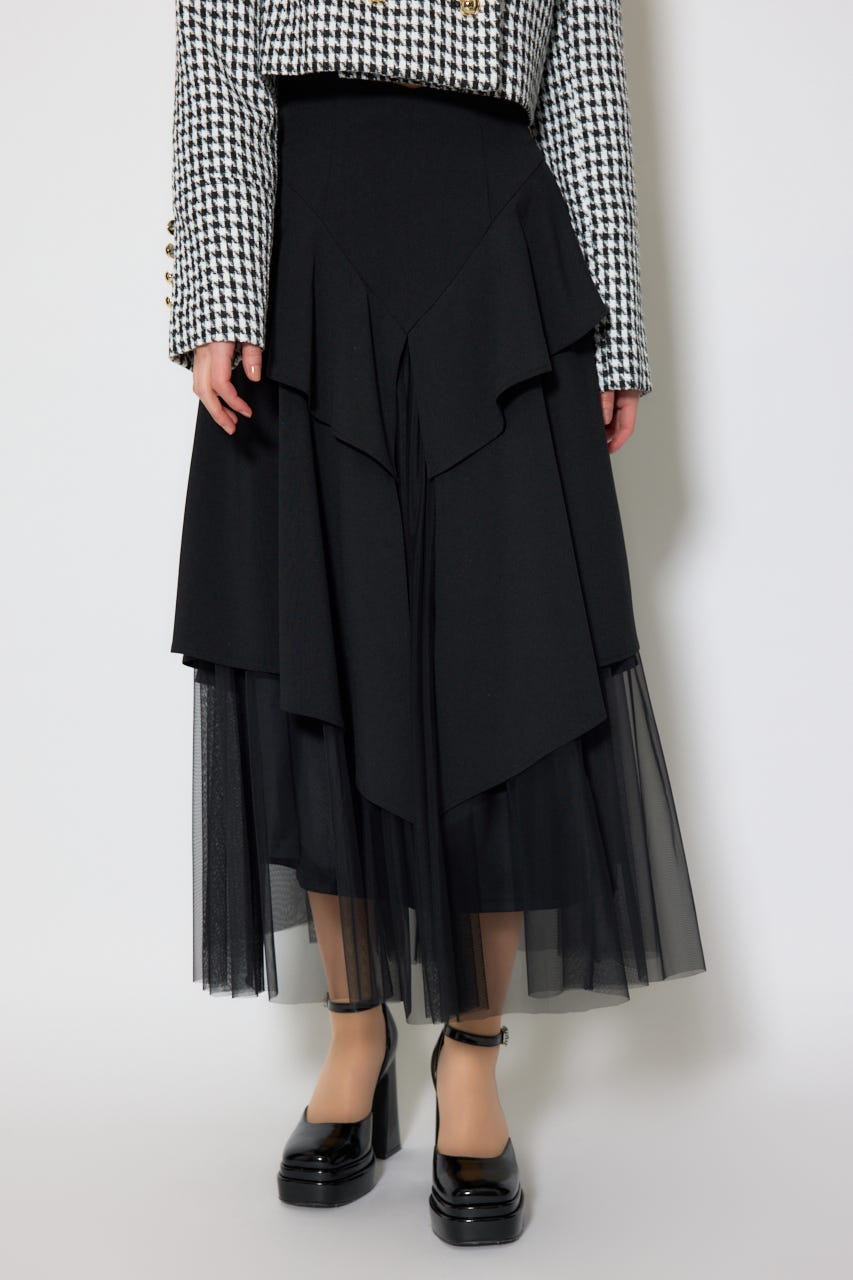 チュールレイヤードラッフルジャストウエストスカート BLK S