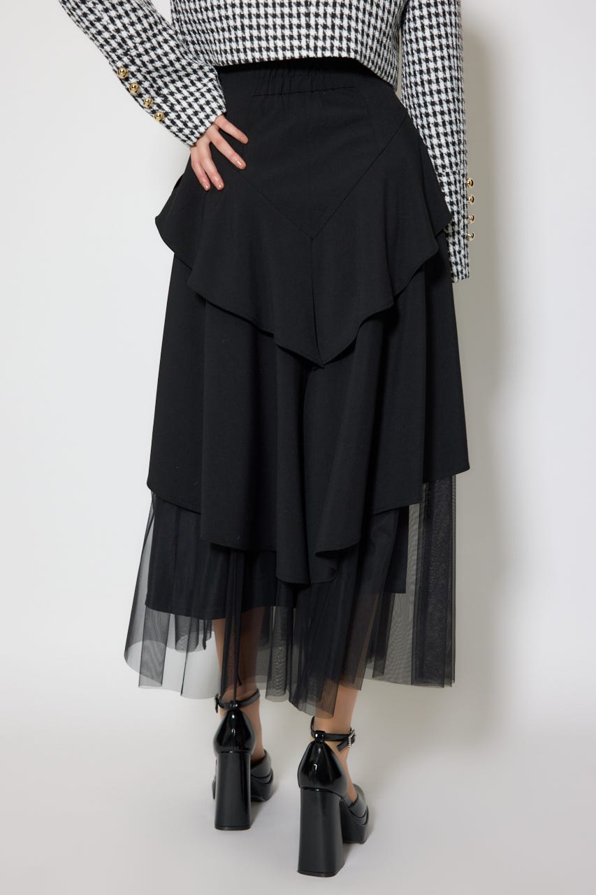チュールレイヤードラッフルジャストウエストスカート BLK S
