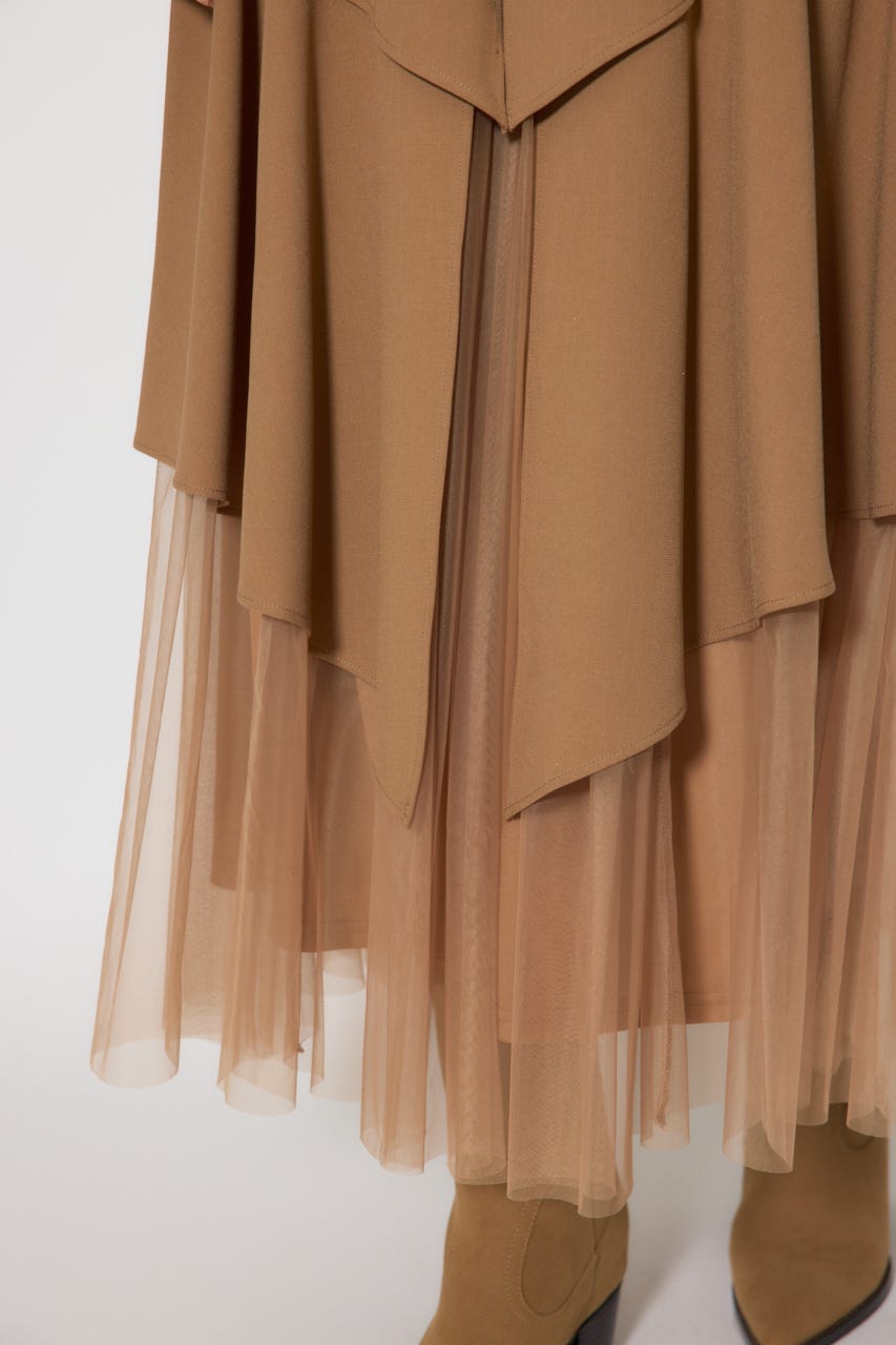 チュールレイヤードラッフルジャストウエストスカート CAM S