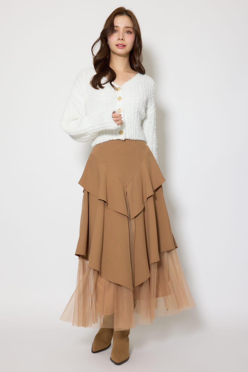 チュールレイヤードラッフルジャストウエストスカート CAM S