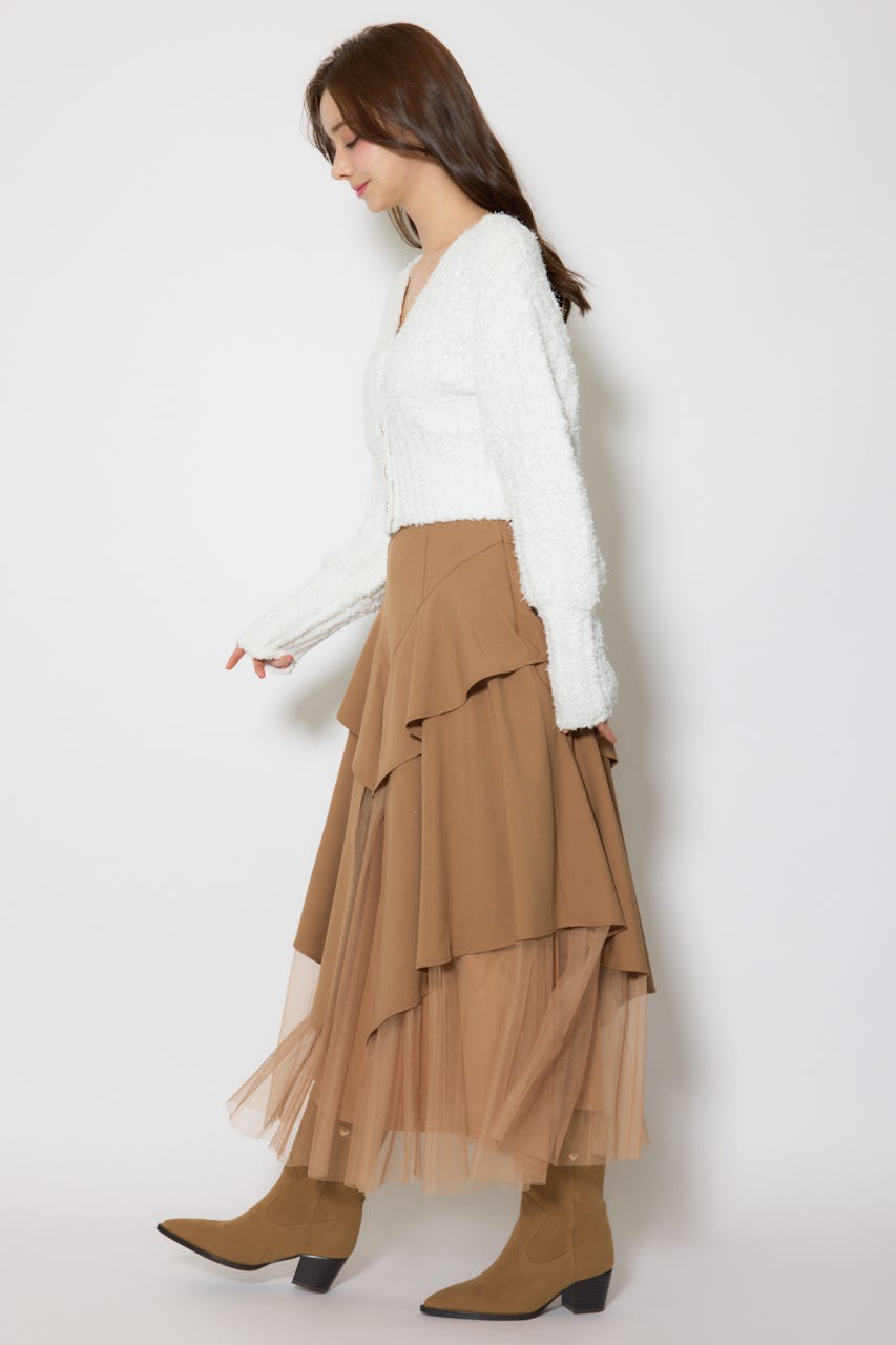 チュールレイヤードラッフルジャストウエストスカート CAM S