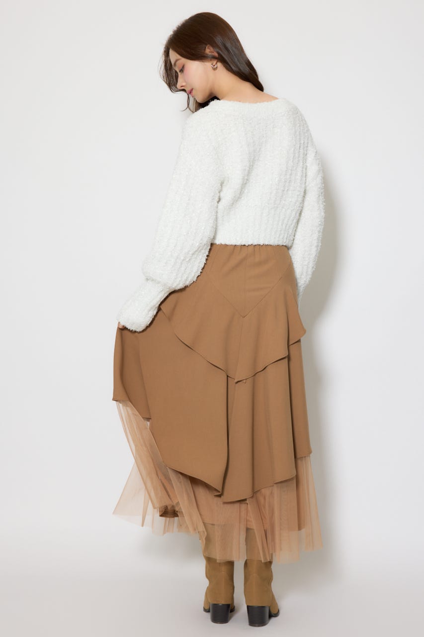 チュールレイヤードラッフルジャストウエストスカート CAM S