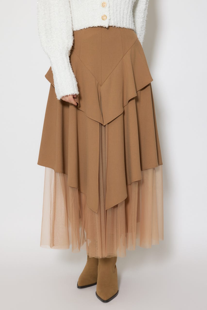 チュールレイヤードラッフルジャストウエストスカート CAM S