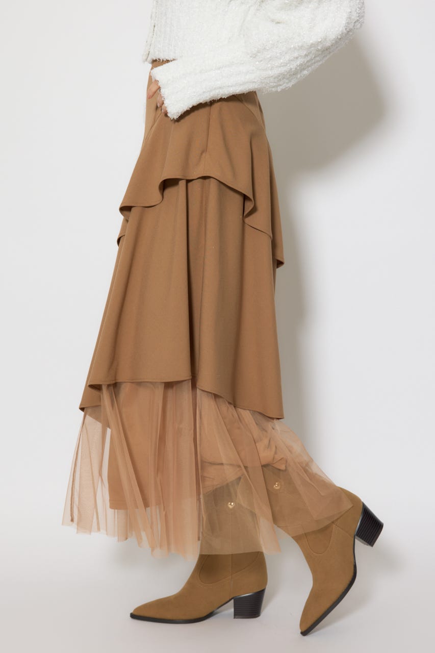 チュールレイヤードラッフルジャストウエストスカート CAM S