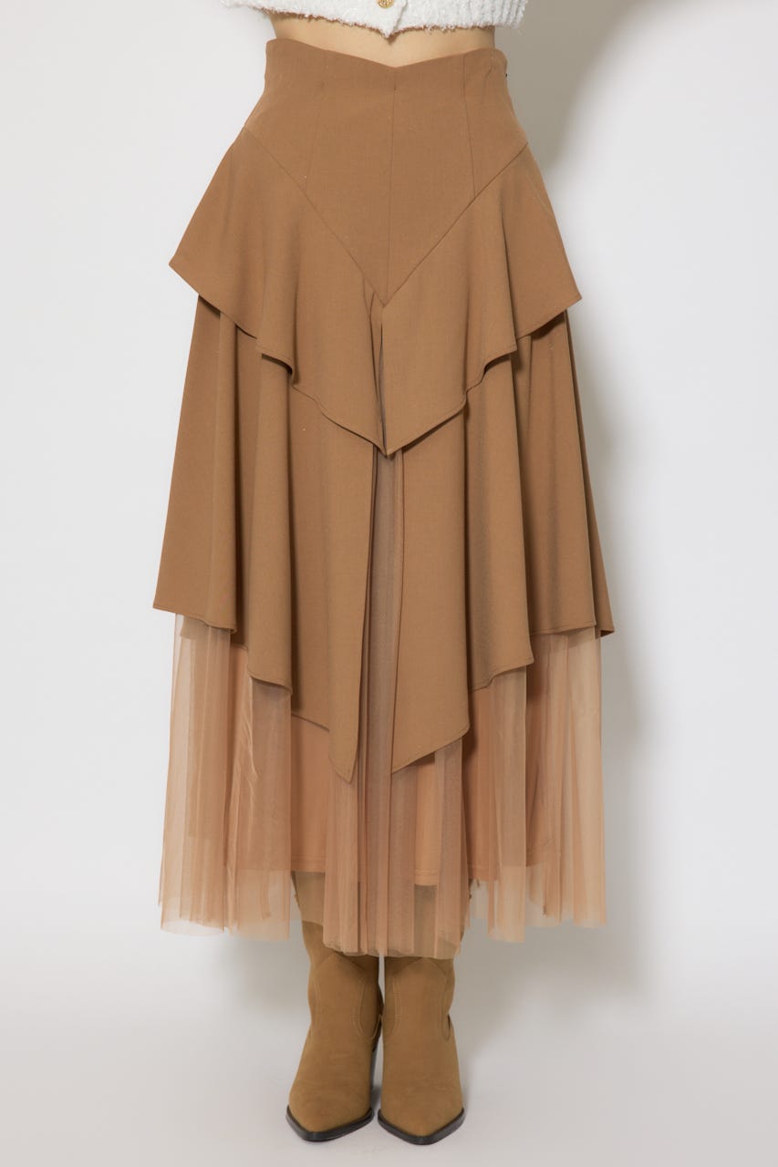 チュールレイヤードラッフルジャストウエストスカート CAM S