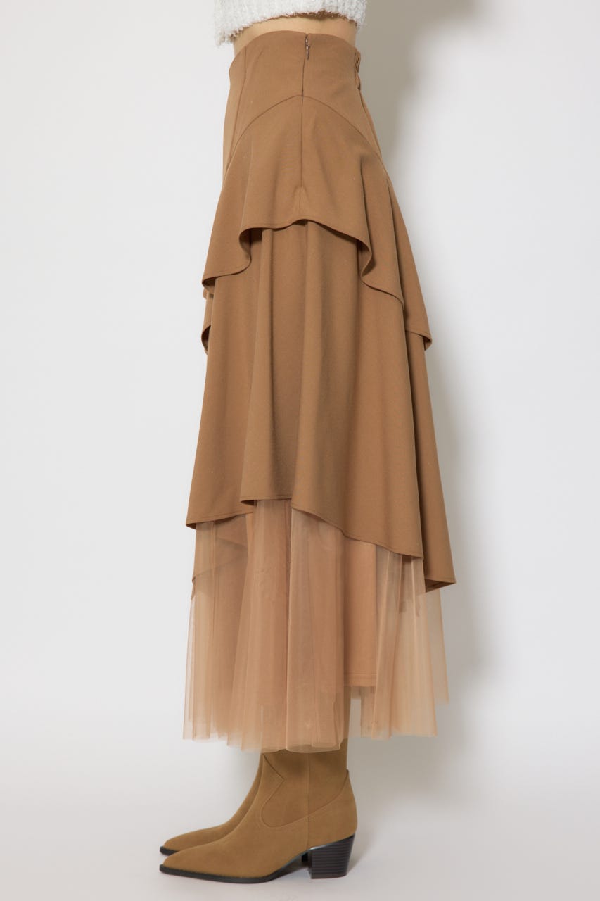 チュールレイヤードラッフルジャストウエストスカート CAM S